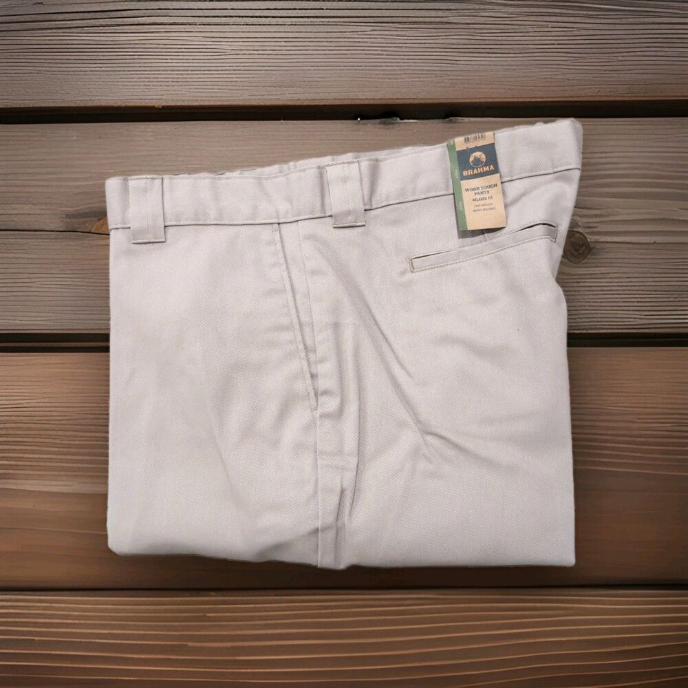 BRAHMA Relaxed Fit Work Tough Pants Khaki Size 42x32 Stain/Wrinkle Resist  NEW